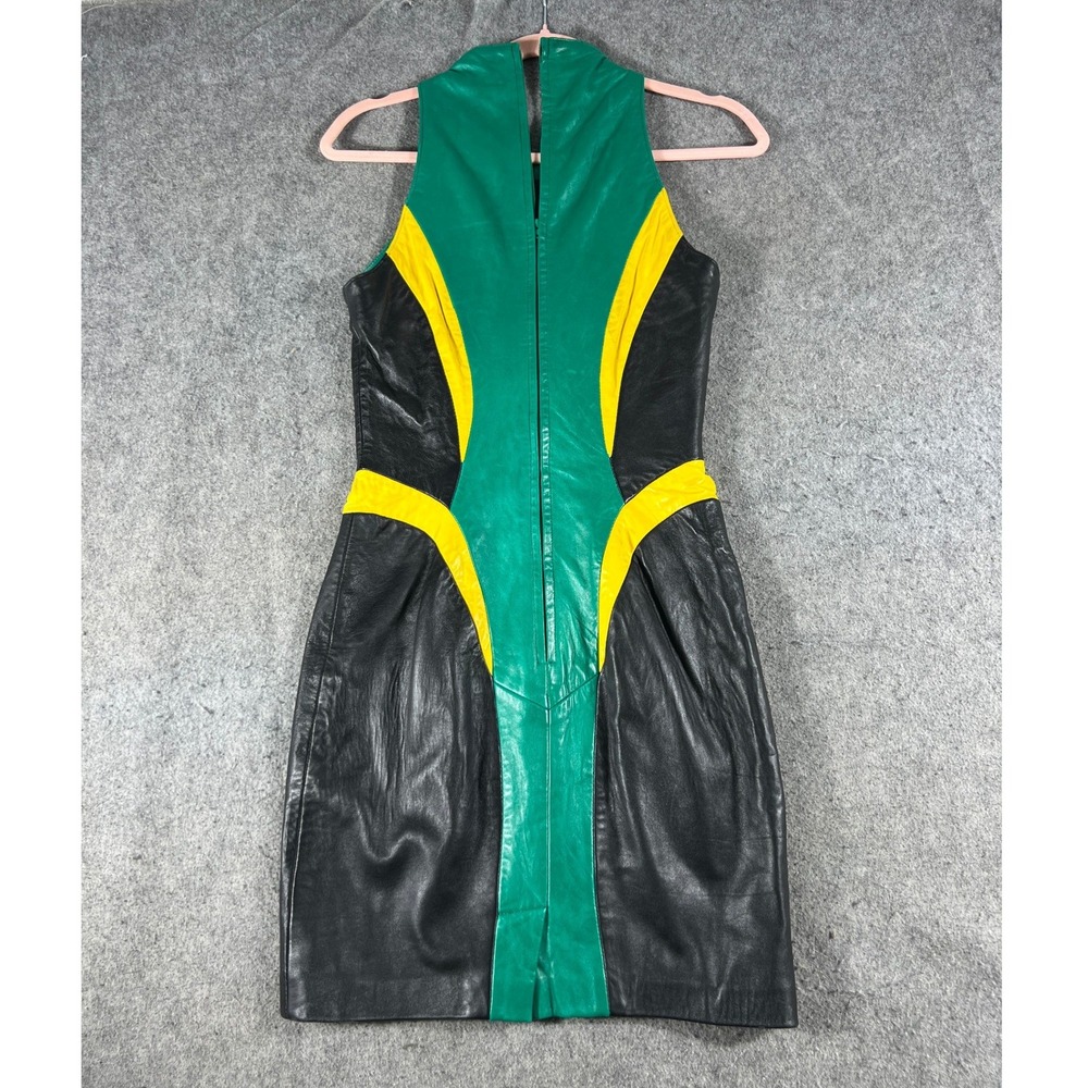 VTG 80s Michael Hoban North Beach Leather Dress Sz 5/6 Jamaica Green Mini Zip Up